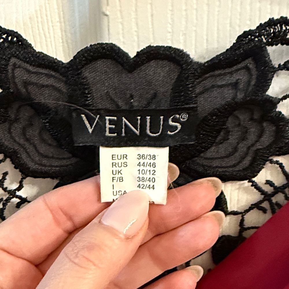 VENUS Deep Red Blouse with Black Lace Accent - Picture 4 of 6